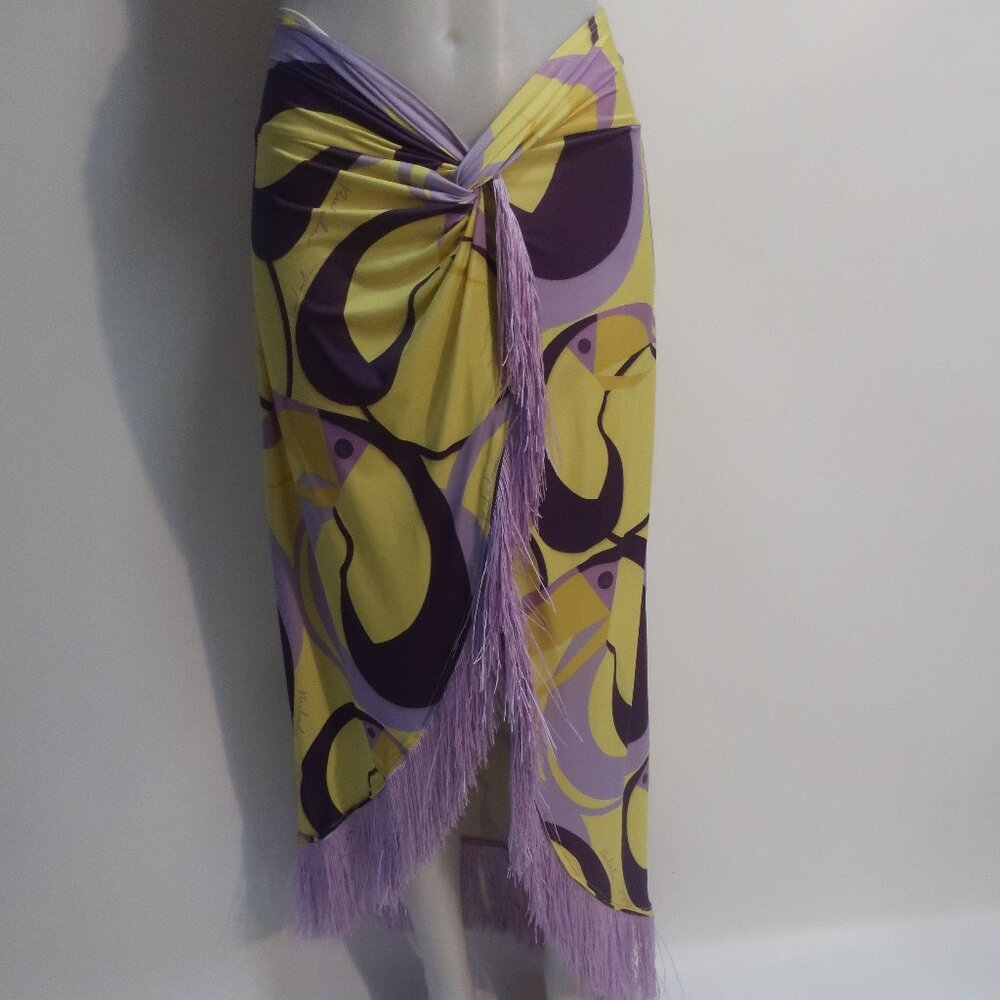 NWT Womens Bululu Resort Wear Purple, Yellow Vicky Fringe Swim Coverup Skirt S